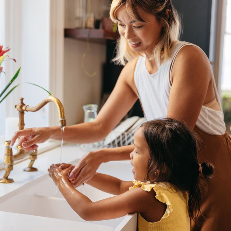 Family in a bright kitchen
